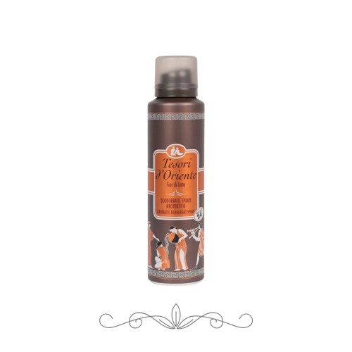 Tesori d'Oriente Fior di Loto dezodorant spray aromatyczny - brązowa butelka 150 ml na białym tle, widok z przodu.
