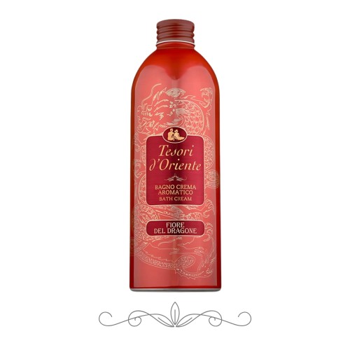 Tesori d'Oriente płyn do kąpieli Fiore del Dragone - czerwona butelka 500ml, widok frontalny na białym tle.