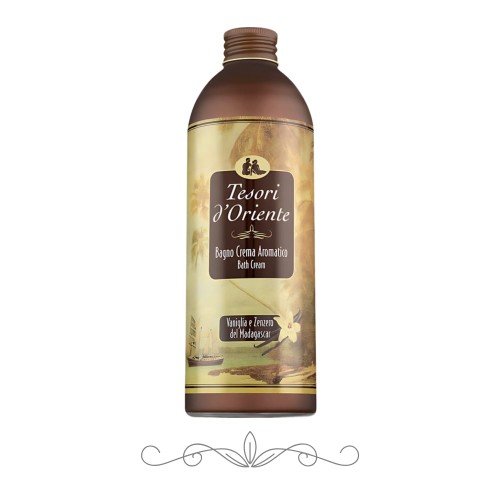 Tesori d'Oriente Bagno Crema Aromatico płyn do kąpieli Wanilia i Imbir – butelka 500 ml na białym tle, widok z przodu.