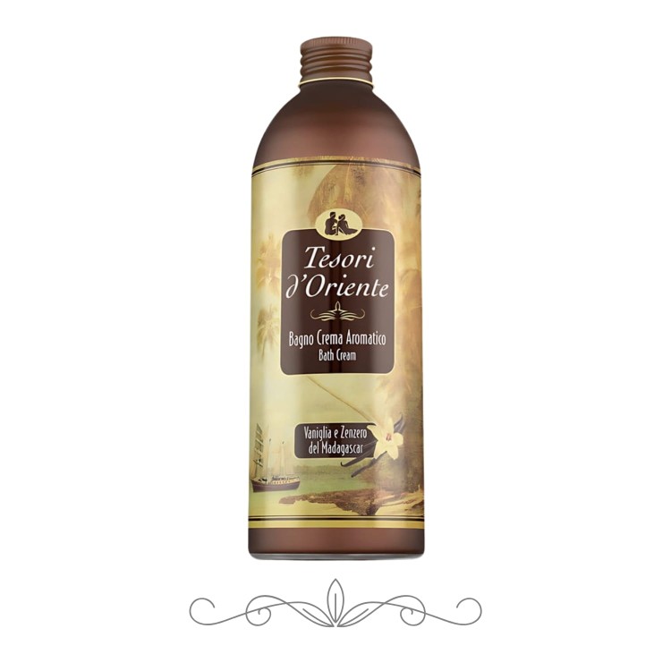 Tesori d'Oriente Bagno Crema Aromatico płyn do kąpieli Wanilia i Imbir – butelka 500 ml na białym tle, widok z przodu.
