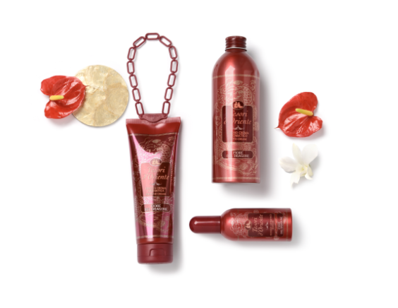 TESORI Dragone żel pod prysznic 250 ml - zestaw produktów z butelką na łańcuszku, spray'em, ampułką i składnikami (grapefruit, białe kwiaty)
