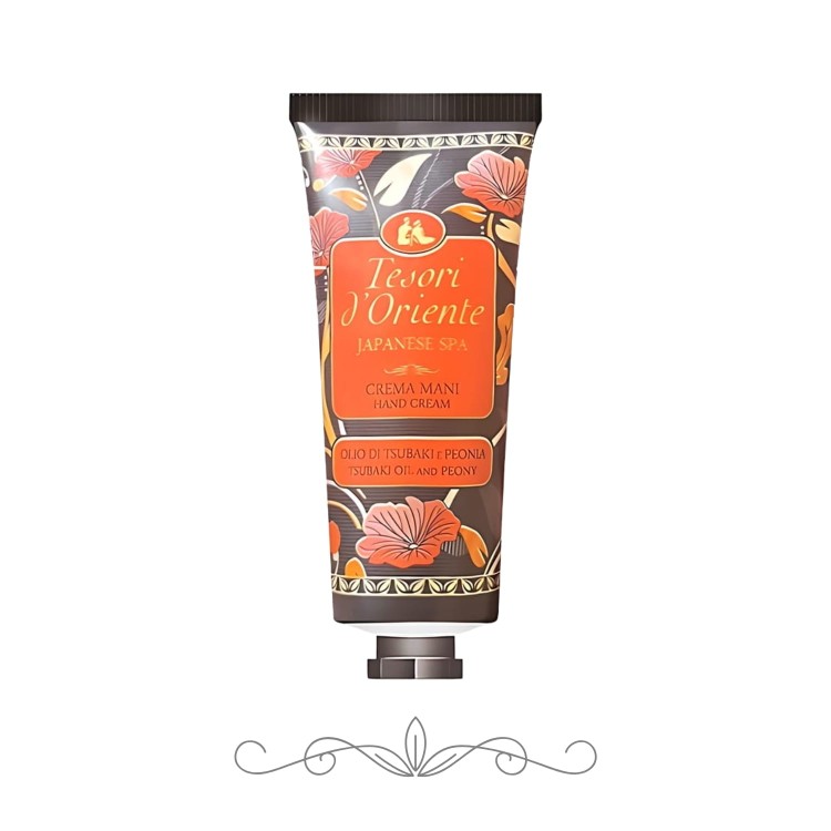 Tesori d'Oriente krem do rąk Japanese Spa o zapachu tsubaki i peonii - tuba 75 ml, widok z przodu na białym tle.