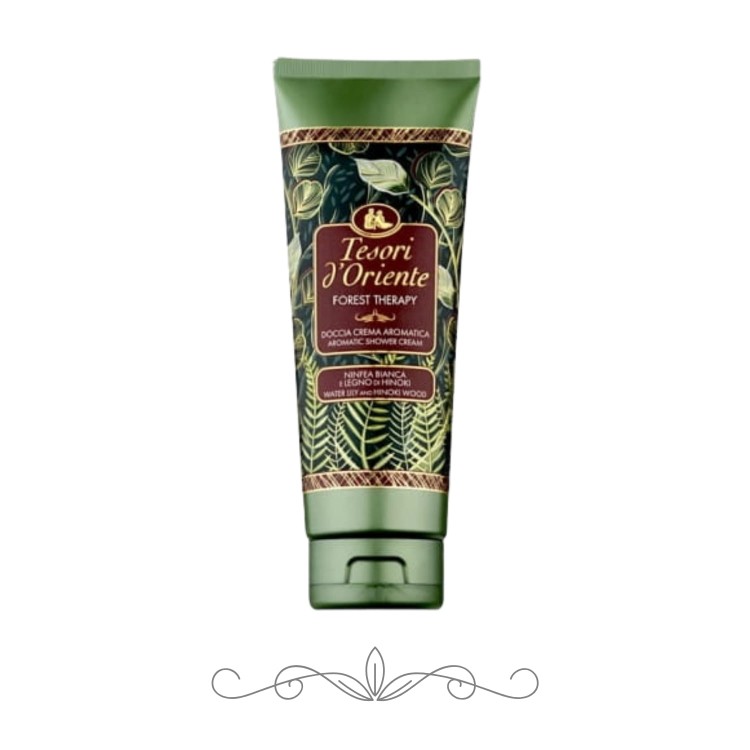 Tesori d'Oriente Forest Therapy żel pod prysznic 250 ml - zielona butelka z etykietą, widok frontalny na białym tle.
