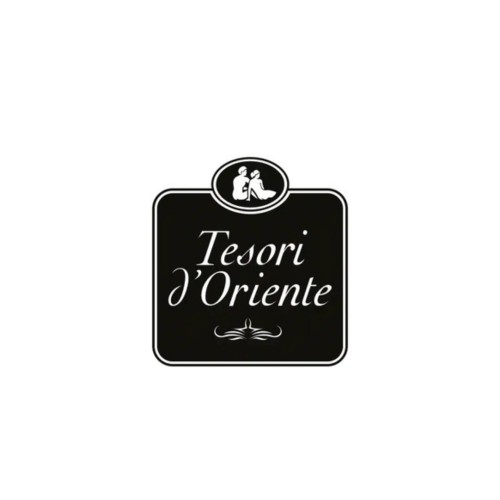 Tesori d'Oriente Muschio Bianco balsam do ciała 400ml - logo marki na czarnym tle.