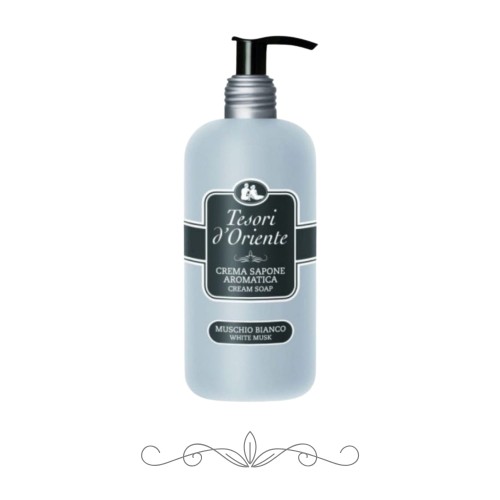 Tesori d'Oriente Muschio Bianco mydło w płynie - butelka 300 ml z pompką, widok frontalny na białym tle
