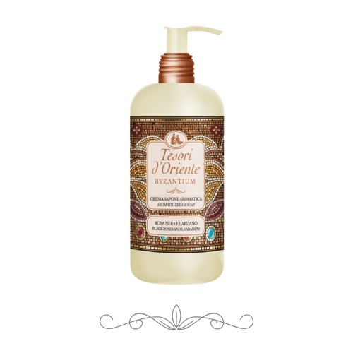 Tesori d'Oriente Byzantium mydło w płynie 300 ml - butelka z pompką, widok frontalny na białym tle.