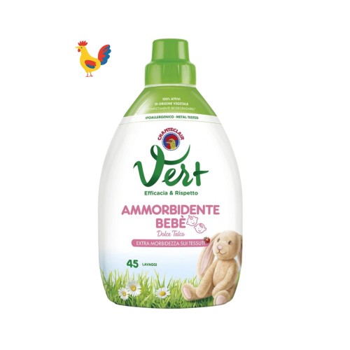 Chante Clair Vert Ammorbidente Bebè płyn do płukania ubranek dziecięcych 900 ml - butelka na białym tle z ptakiem.