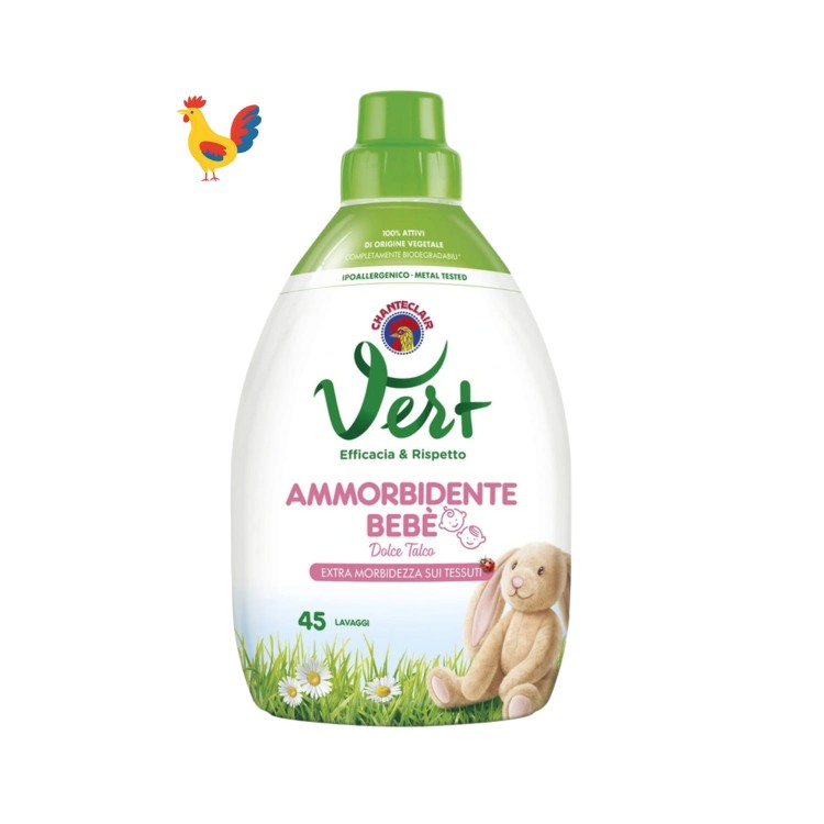 Chante Clair Vert Ammorbidente Bebè płyn do płukania ubranek dziecięcych 900 ml - butelka na białym tle z ptakiem.