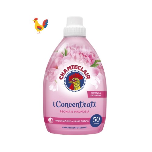 Chanteclair płyn do płukania iConcentrati Peonia e Magnolia 1000 ml - różowa butelka z białym korkiem, widok z przodu na białym tle.