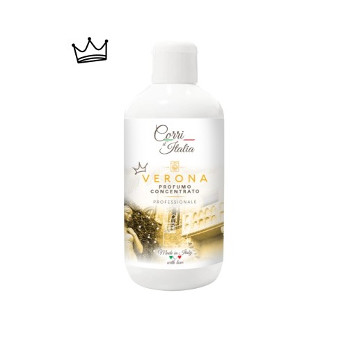 Corri d'Italia Verona perfumy do prania skoncentrowane 250ml - biała butelka z białym korkiem, widok z przodu na białym tle.