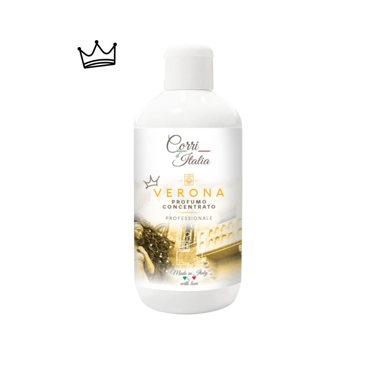 Corri d'Italia Verona perfumy do prania skoncentrowane 250ml - biała butelka z białym korkiem, widok z przodu na białym tle.