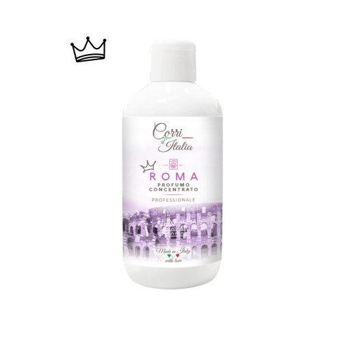 Corri d'Italia ROMA perfumy do prania skoncentrowany - butelka 250ml z białą etykietą i wizerunkiem Rzymu, widok frontalny.