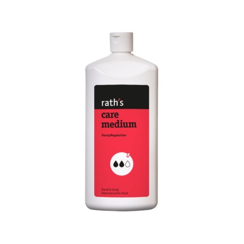 Rath's Care Medium krem ochronny do rąk i ciała - biała butelka 1000 ml z czerwoną etykietą, widok frontalny na białym tle.