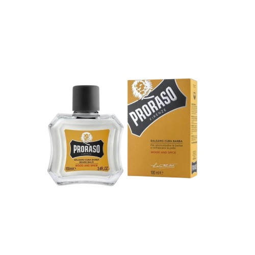 Proraso balsam do brody Wood and Spice 100ml - butelka i pudełko na białym tle