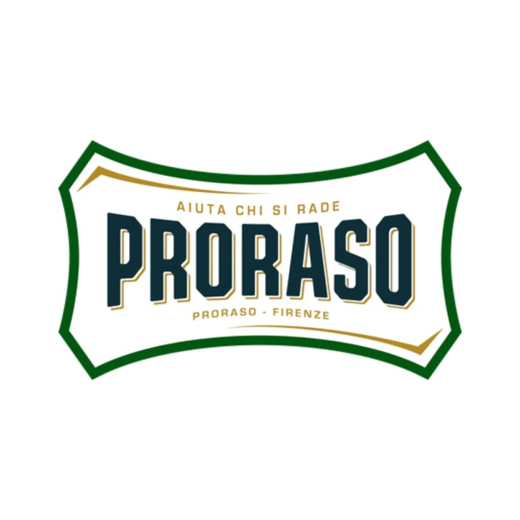 Proraso Balsam do brody 100ml żółty - logo marki na białym tle z zielonym obramowaniem