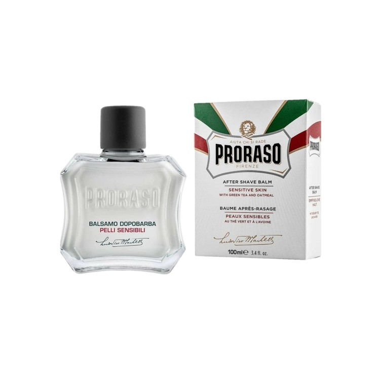 Proraso balsam po goleniu dla skóry wrażliwej 100ml - butelka i opakowanie, widok frontalny