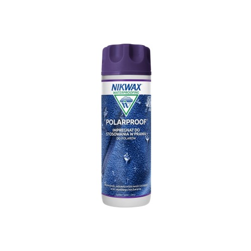 Nikwax Polar Proof impregnat do polarów 300ml - flakon z fioletową etykietą na białym tle, widok frontalny.