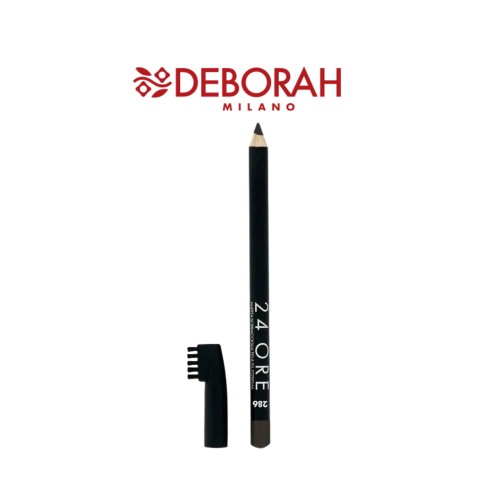 Deborah Milano 24ORE kredka do brwi 286 Dark Chocolate - ołówek w głębokim brązie z przyłożonym grzebieniem, na białym tle.