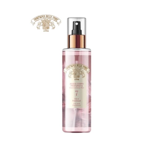 Compagnia Delle Indie mgiełka do ciała zapachowa #7 Iris i Patchouli - butelka 200ml na białym tle, widok z przodu.