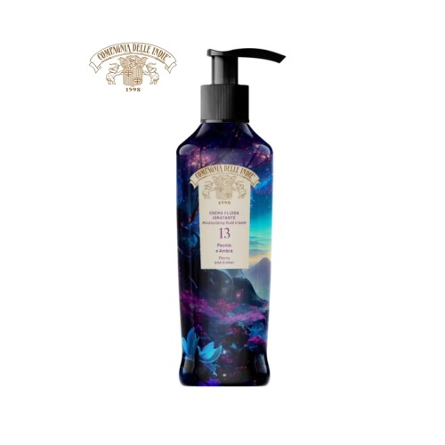 Compagnia delle Indie Crema Fluida Idratante #13 Peonia e Ambra - krem do ciała 250ml, butelka z pompką, na białym tle.