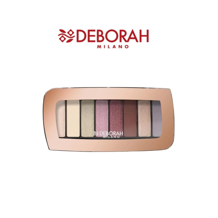 Deborah Milano paleta cieni do powiek 01 Sunrise - osiem odcieni w beżowej paletce, widok produktu z góry.