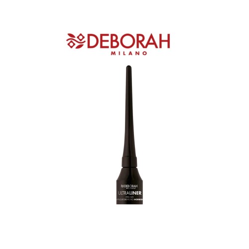 Deborah Milano Ultraliner Eyeliner - czarny eyeliner w postaci tuby z cienkim aplikatorem, widok frontalny na białym tle.