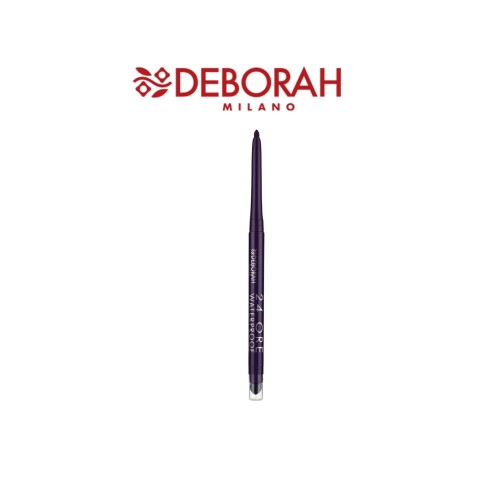 Deborah Milano wodoodporna kredka do oczu 24 Ore Waterproof 8 Violet - ciemny fioletowy słupek z precyzyjnym ostrzem na białym tle.
