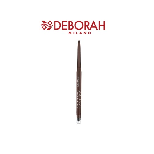 Deborah Milano 24 ORE wodoodporna kredka do oczu 2 Brown - cienki precyzyjny ołówek w odcieniu brązu na białym tle.