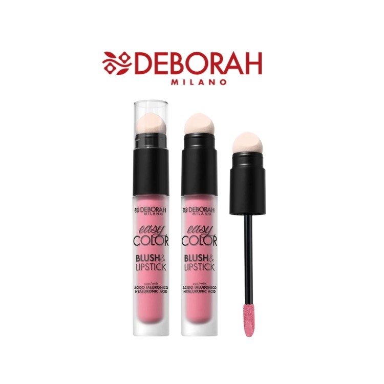 Deborah Milano Easy Color Blush &amp; Lipstick 02 Cold Rose - dwufunkcyjny róż i pomadka w tubce z aplikatorem, zestaw trzech produktów.