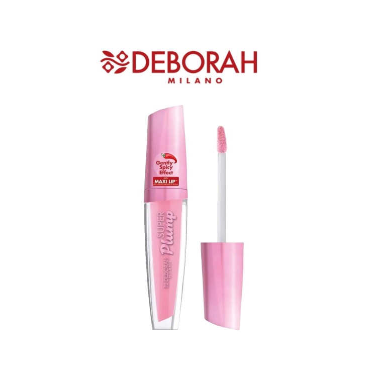 Deborah Milano Super Plumpy błyszczyk powiększający usta Maxi Lip w odcieniu różu - widok produktu z otwartą tubką i aplikatorem.