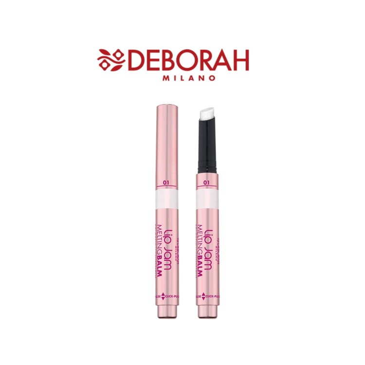 Deborah Lip Jam Pielęgnujący Balsam do Ust 01 Glam Coco - dwa aplicatory w różowych tubkach, widok frontalny.