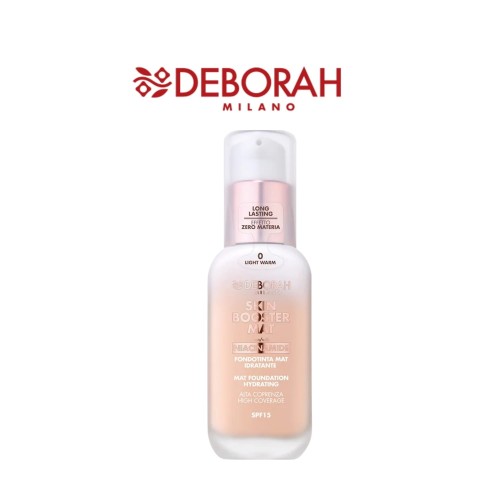 Deborah Skin Booster Mat Foundation Hydrating 00 Light Warm - podkład matowy w butelce z pompką, na białym tle.