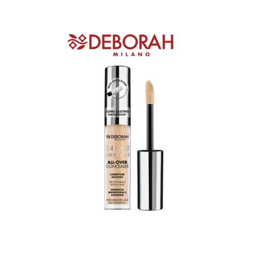 Deborah Milano 24ORE Perfect All-Over Concealer Light 2.1 - korektor w płynie wodoodporny z aplikatorem, widok frontalny produktu.