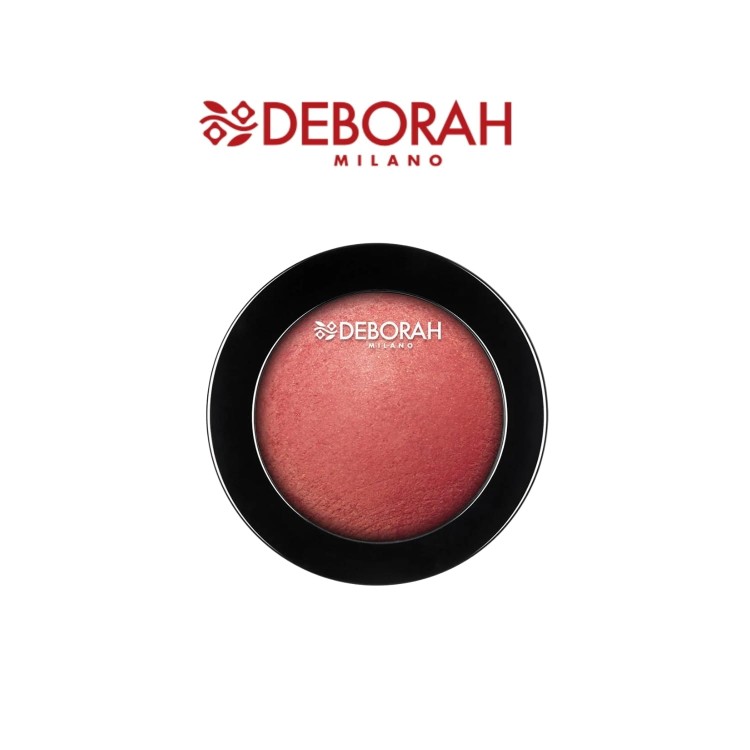 Deborah Milano róż do twarzy Rose 64 - prasowany róż w czarnym opakowaniu, zbliżenie na produkt.
