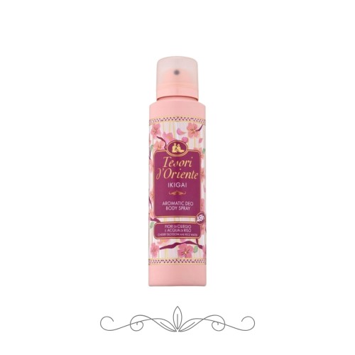 Tesori d'Oriente Ikigai dezodorant aromatyczny - spray 150 ml, różowa butelka na białym tle, widok frontalny opakowania.