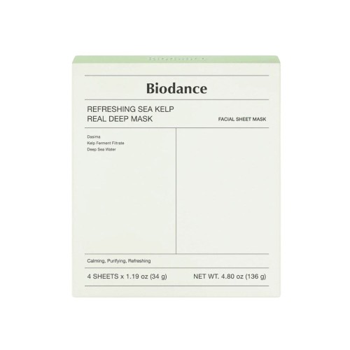 Biodance Refreshing Sea Kelp Real Deep Mask – maska płócienna w pudełku, widok opakowania z przodu.
