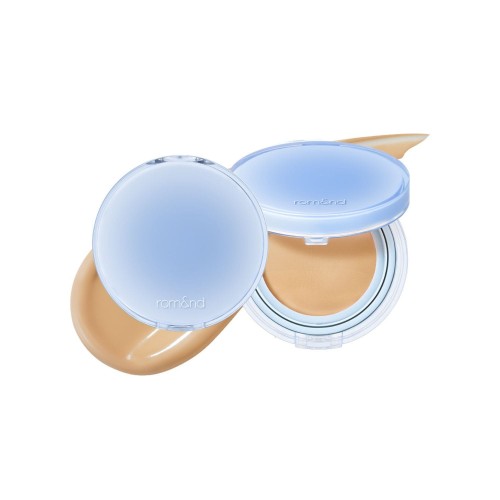 rom&amp;nd Bare Water Cushion 05 Sand - nawilżający podkład w poduszce, widok otwartego opakowania z pokrywką i aplikatorem, odcień beżowy, SPF 38 PA+++