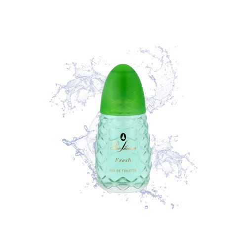 Pino Silvestre EDT Fresh 75ml - zielona butelka z rozpylaczem na białym tle z efektem pryskającej wody.