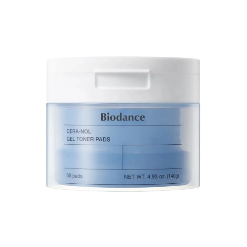 Biodance Cera-nol Gel Toner Pads płatki tonizujące 60 szt. - pojemnik z białą pokrywką na białym tle.