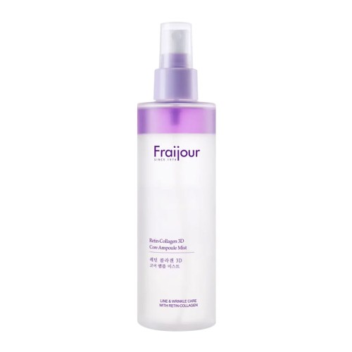 Fraijour Rein-Collagen 3D Core Ampoule Mist 200 ml – mgiełka do twarzy, widok frontalny butelki z fioletowym rozpylaczem na białym tle.