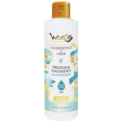 WEXOR Profuma Pavimenti Fresh Blossom płyn do mycia podłóg 235ml – butelka z białą etykietą i złotym korkiem, widok frontalny.