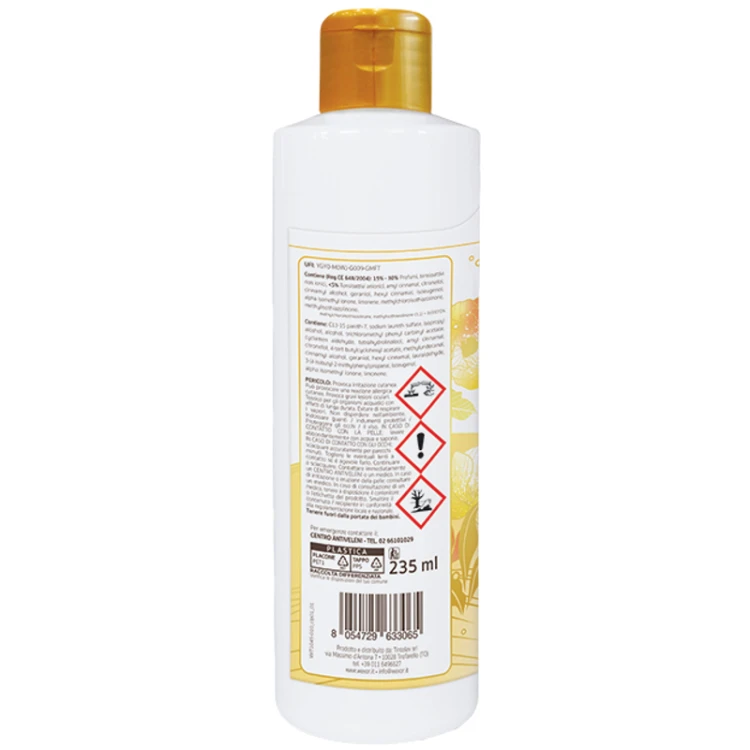 WEXOR Profuma Pavimenti Golden Ibiscus płyn do mycia podłóg 235ml - butelka z białą etykietą i złotym korkiem, widok z przodu opakowania.